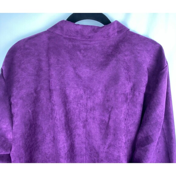 NWT Catherines Womens Button Down Top 3X Purple Faux Suede Long Sleeve Blouse - Picture 13 of 14